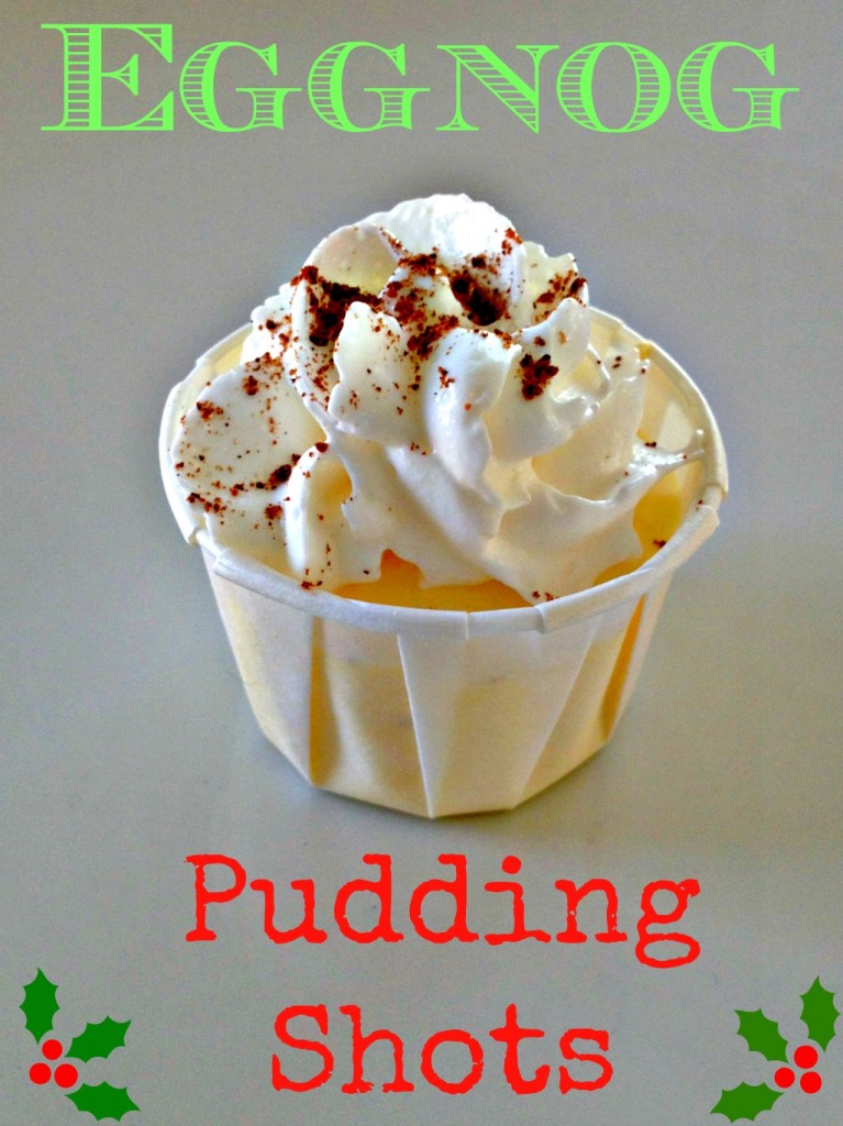 Eggnog pudding shots! Perfect for holiday parties or decorating the tree! Recipe at FindingSilverLinings.net
