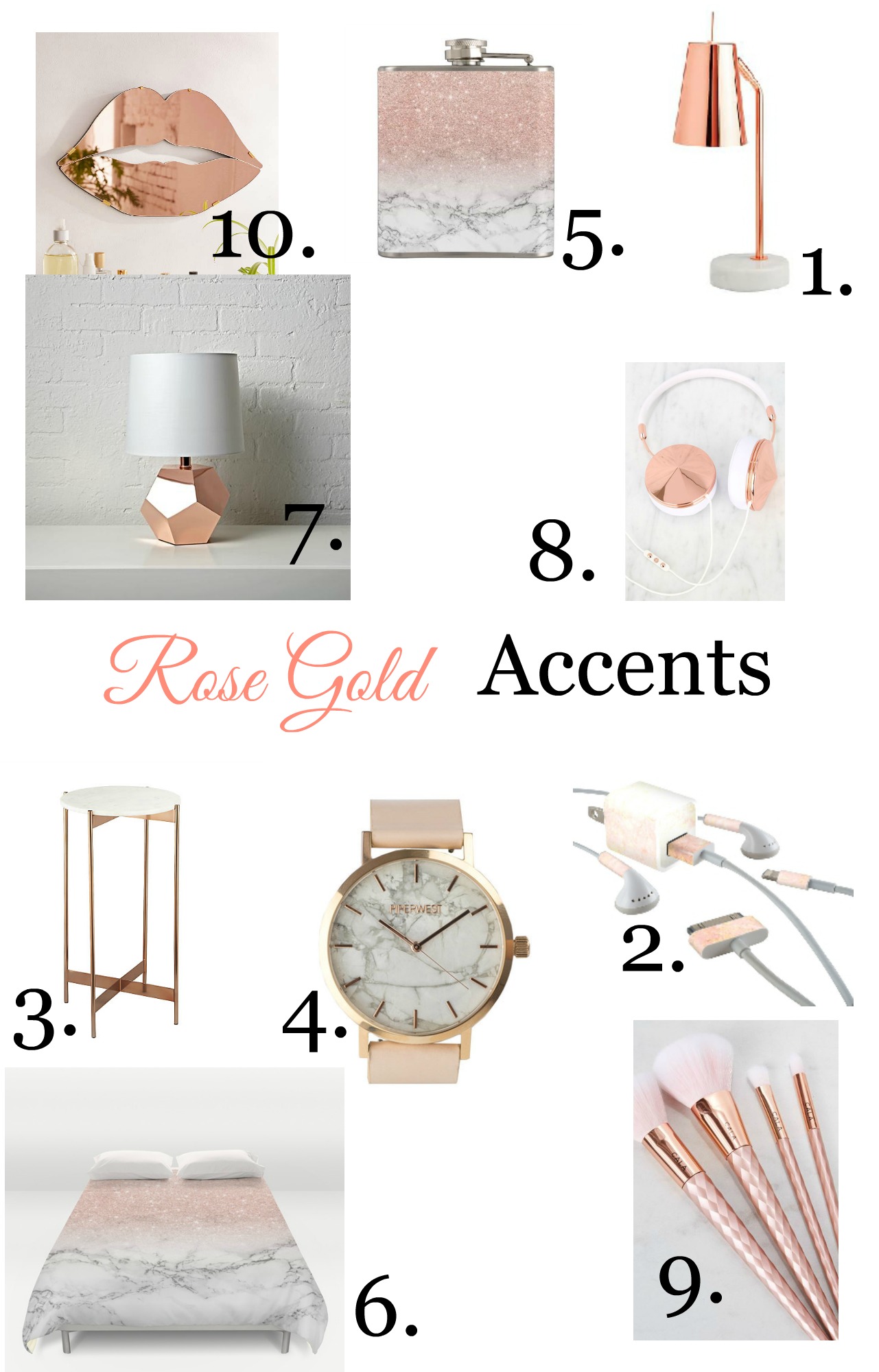 rose gold decor accents