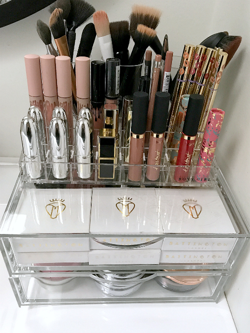 beautiful makeup organizing set up via Finding Silver Linings